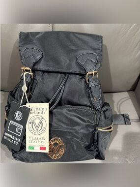 Valentino Orlandi Black Vegan Leather Backpack NWT